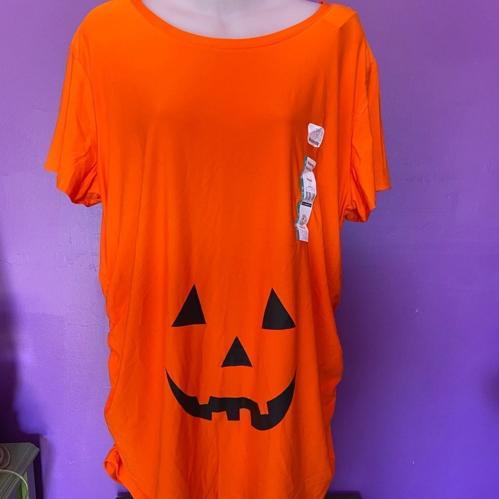Time & Tru Maternity Halloween Shirt XL – Orange Pumpkin Graphic Tee Top